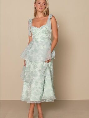 Lulu's Mint Green Floral Jacquard Dress with Sleeveless Cut